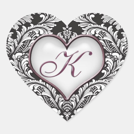 Zwart wit damast hart Monogram letter K Sticker (Voorkant)