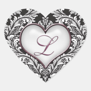 Zwart wit damast hart Monogram letter L Sticker