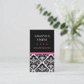 Zwart & Wit Damast, Heet Roze Visitekaartje (Staand voorkant)