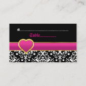 Zwart wit damast hete roze trouwplaats kaart plaatskaartje (Achterkant)