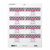 Zwart Wit Damast Hot Roze H Water Flesje Label (Full Sheet)
