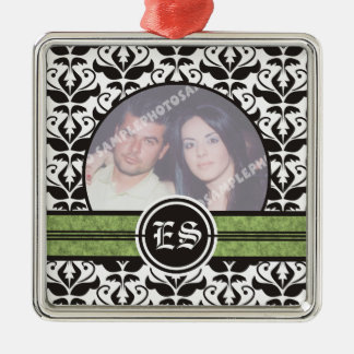 Zwart-wit damast huwelijksfoto ornament