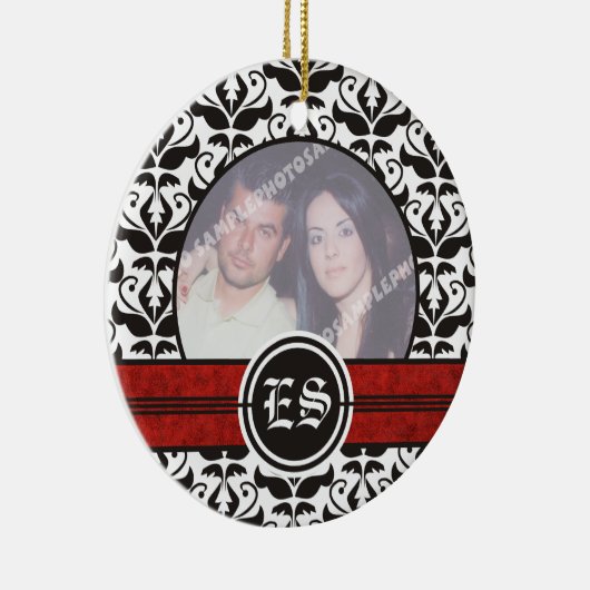 Zwart-wit damast huwelijksfoto ornament (Rechts)