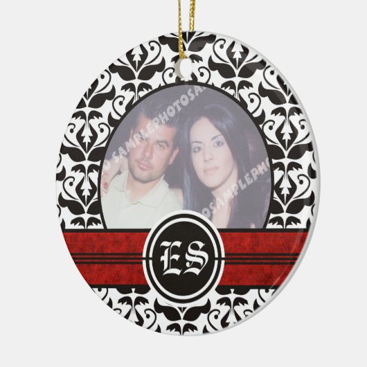 Zwart-wit damast huwelijksfoto ornament (Links)