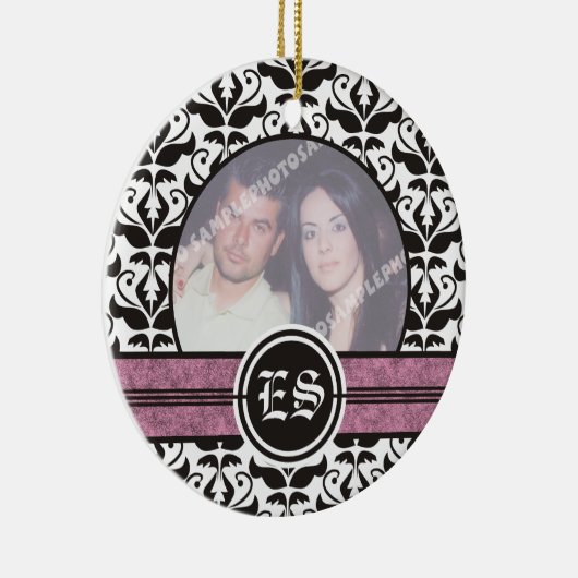 Zwart-wit damast huwelijksfoto ornament (Rechts)