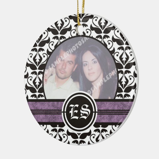 Zwart-wit damast huwelijksfoto ornament (Links)