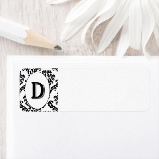 Zwart-wit damast Initiaal Etiket (Insitu)