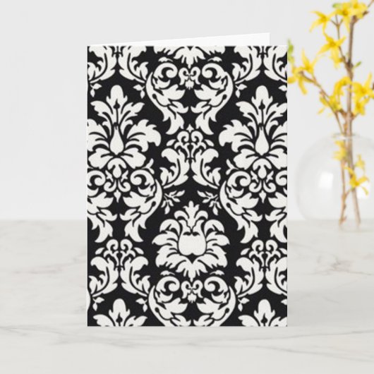 Zwart & Wit Damast Kaart (Gele Bloem)