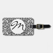 Zwart wit damast kant brokaat bagagelabel (Voorkant horizontaal)