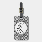 Zwart wit damast kant brokaat bagagelabel (Voorkant verticaal)