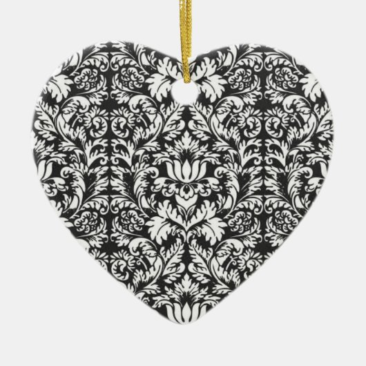 Zwart wit damast kant brokaat keramisch ornament (Voorkant)