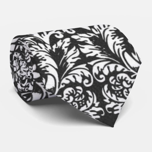 Zwart wit damast kant brokaat stropdas (Opgerold)