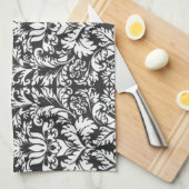 Zwart wit damast kant brokaat theedoek (Quarter Fold)