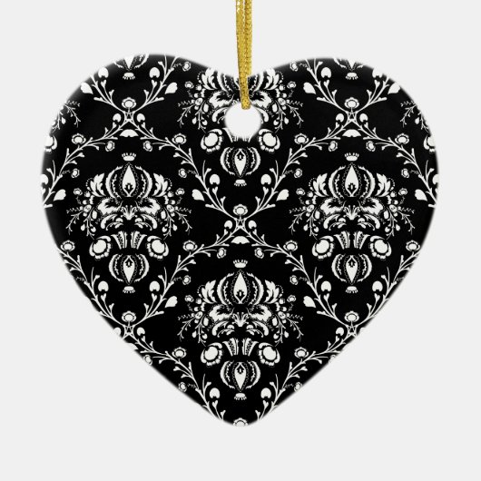 Zwart-Wit Damast Keramisch Ornament (Voorkant)