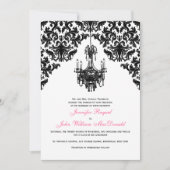 Zwart Wit Damast Kroonluchter Bruiloft Uitnodiging (Voorkant)