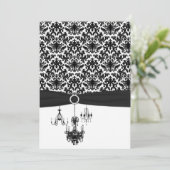 Zwart Wit Damast Kroonluchters Bruiloft Uitnodigin Kaart (Staand voorkant)