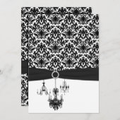 Zwart Wit Damast Kroonluchters Bruiloft Uitnodigin Kaart (Voorkant / Achterkant)