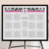 Zwart & Wit Damast Krullen met Heet Roze Afwerking Poster