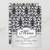 Zwart-wit damast krullen, vogels Menu Uitnodiging (Voorkant / Achterkant)