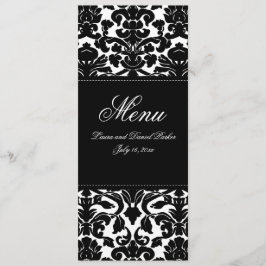 Zwart-wit Damast Linnen Bruiloft Menu Kaart