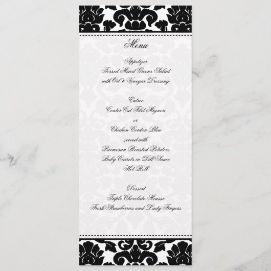Zwart-wit Damast Linnen Bruiloft Menu Kaart (Achterkant)