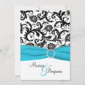 Zwart-wit damast met blauw faux lint kaart (Voorkant)