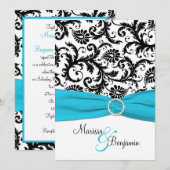 Zwart-wit damast met blauw faux lint kaart (Voorkant / Achterkant)