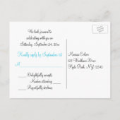 Zwart-wit damast met blauw RSVP-Briefkaart Uitnodiging Briefkaart (Achterkant)