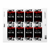 Zwart, wit damast met Bow Home Made Wijn Labels (Full Sheet)