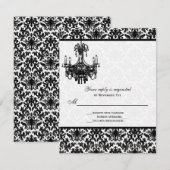 Zwart-wit damast met kroonluchter antwoord Kaart (Voorkant / Achterkant)