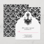 Zwart-wit damast met kroonluchter antwoord Kaart (Voorkant / Achterkant)