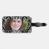 Zwart wit damast met paarse band en hart bagagelabel (Achterkant horizontaal)