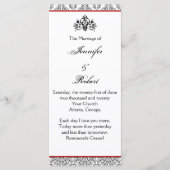 Zwart-wit damast met rode bruiloft programma programmakaart (Voorkant)