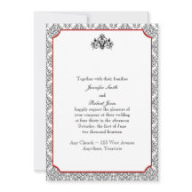 Zwart-wit damast met rode bruiloft uitnodiging
