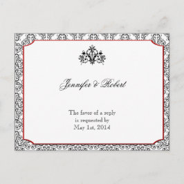Zwart-wit damast met rood accent RSVP Uitnodiging Briefkaart