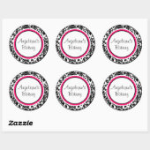 Zwart-wit damast met roze aangepast label (Vel)