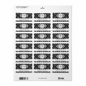 Zwart Wit Damast Monogram Bruiloft Adresetiketten Etiket (Full Sheet)