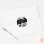Zwart & Wit Damast Monogram Bruiloft DANK U St Ronde Sticker (Envelop)