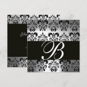 ZWART & WIT DAMAST MONOGRAM champagne maansteen Kaart (Voorkant / Achterkant)