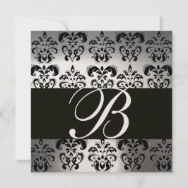 ZWART & WIT DAMAST MONOGRAM champagne maansteen Kaart