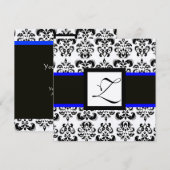 ZWART WIT DAMAST MONOGRAM Champagne Metaal Kaart (Voorkant / Achterkant)