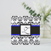 ZWART WIT DAMAST MONOGRAM Champagne Metaal Kaart (Staand voorkant)