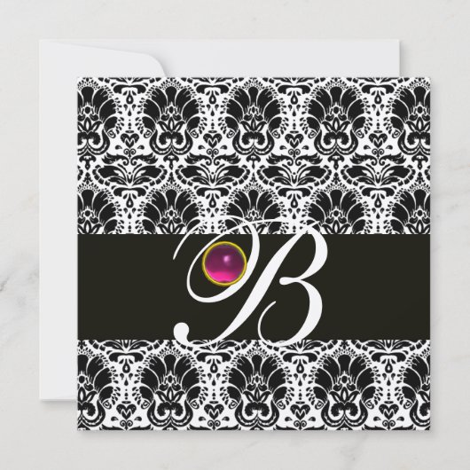 ZWART WIT DAMAST MONOGRAM Roze Fuchsia Amethist Kaart (Voorkant)