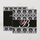 ZWART WIT DAMAST MONOGRAM Roze Fuchsia Amethist Kaart (Voorkant / Achterkant)