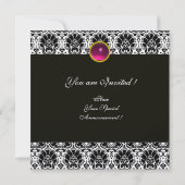 ZWART WIT DAMAST MONOGRAM Roze Fuchsia Amethist Kaart (Achterkant)