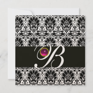 ZWART WIT  DAMAST MONOGRAM Roze Fuchsia Amethist Kaart