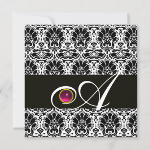 ZWART WIT  DAMAST MONOGRAM Roze Fuchsia Amethist Kaart