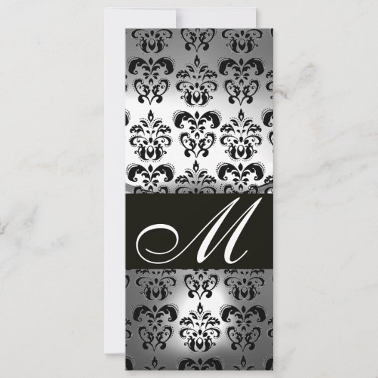 ZWART WIT DAMAST MONOGRAM TROUWFEEST PROGRAMMA (Voorkant)