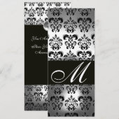 ZWART WIT DAMAST MONOGRAM TROUWPARTIJ PROGRAMMA (Voorkant / Achterkant)
