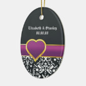 Zwart wit damast paarse hart Save the Date Keramisch Ornament (Links)